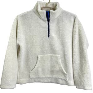 J Crew Womens 1/4 Zip Sherpa Fleece Pullover Jacket Creamy White Medium